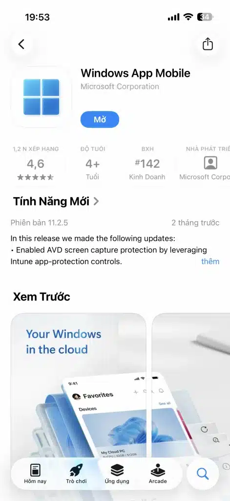 Tải windows app mobile trên điện thoại để sử dụng VPS windows