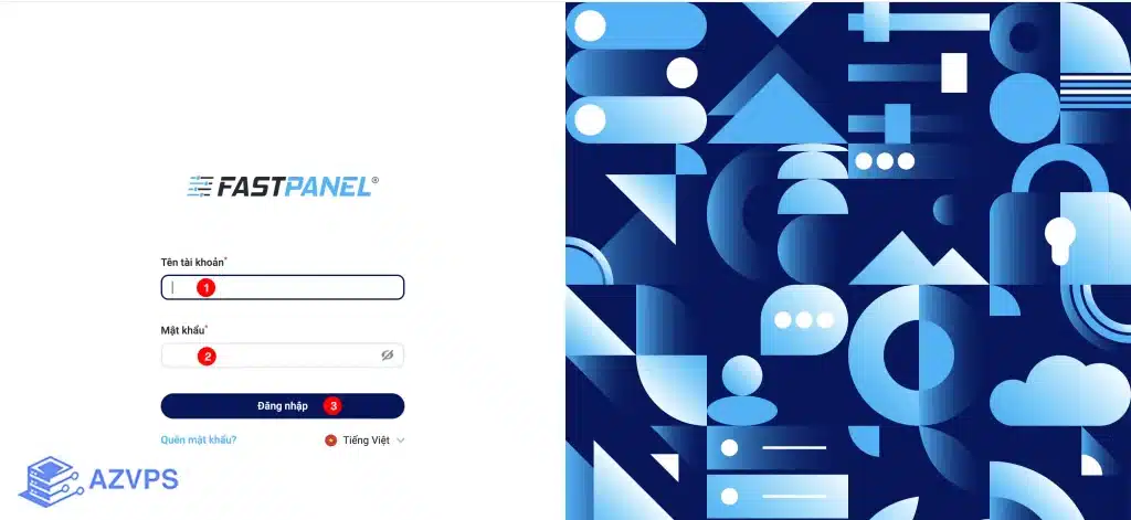 Điền thông tin username, password để đăng nhập fastpanel