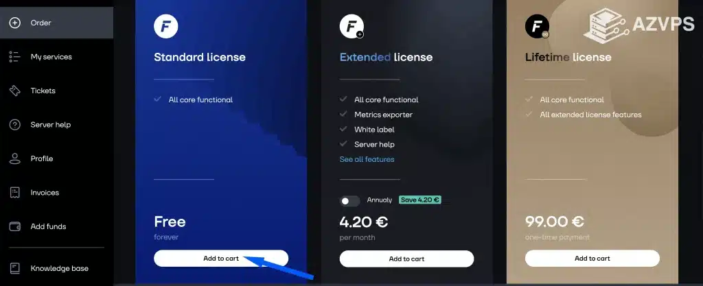 Chọn gói standard license free